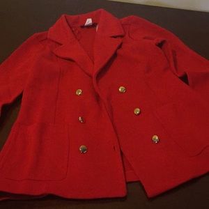 Red peacoat jacket...